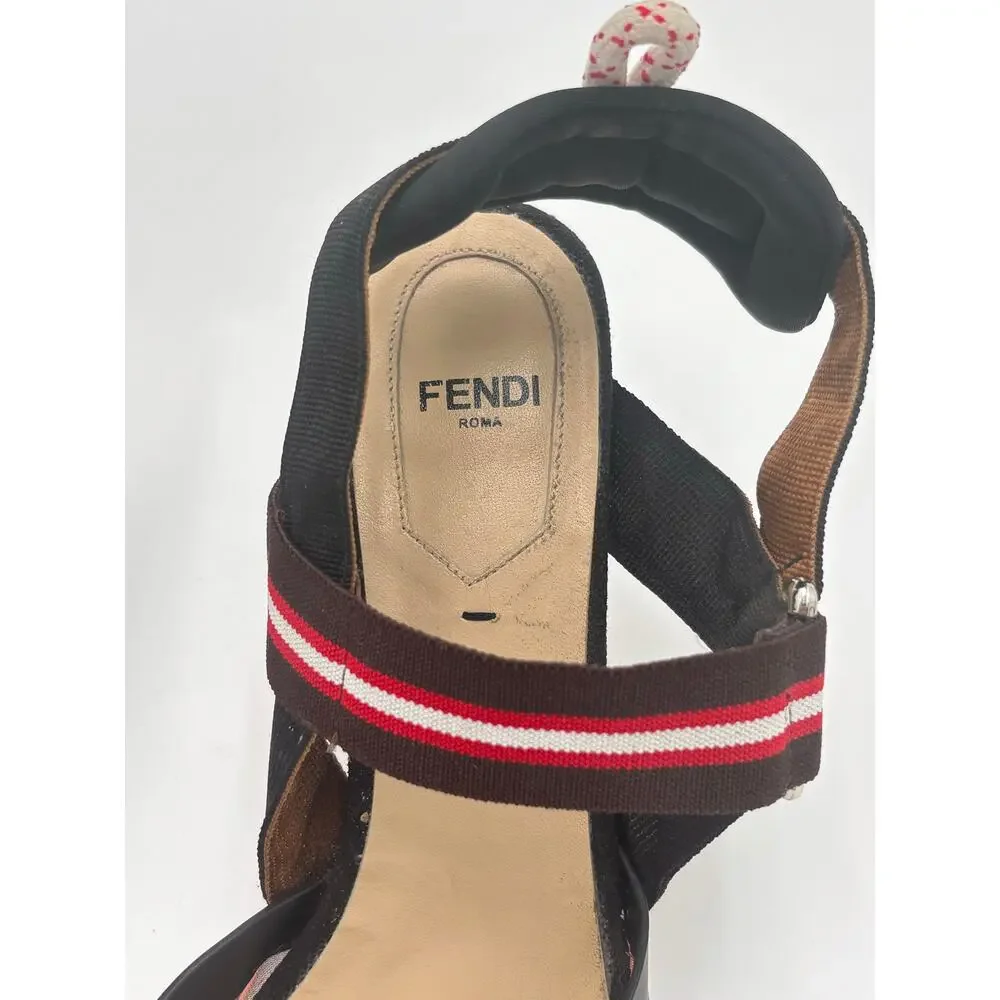 Fendi Colibri FF Monogram Mesh Slingback Kitten Heels Zucca Brown Pumps Size 39